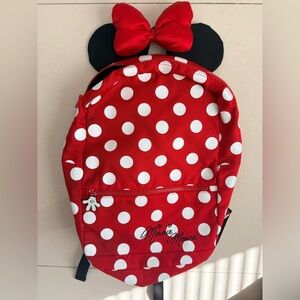 Disney Parks Minnie Mouse Red Polka Dot Backpack Ears Bow Front Pocket